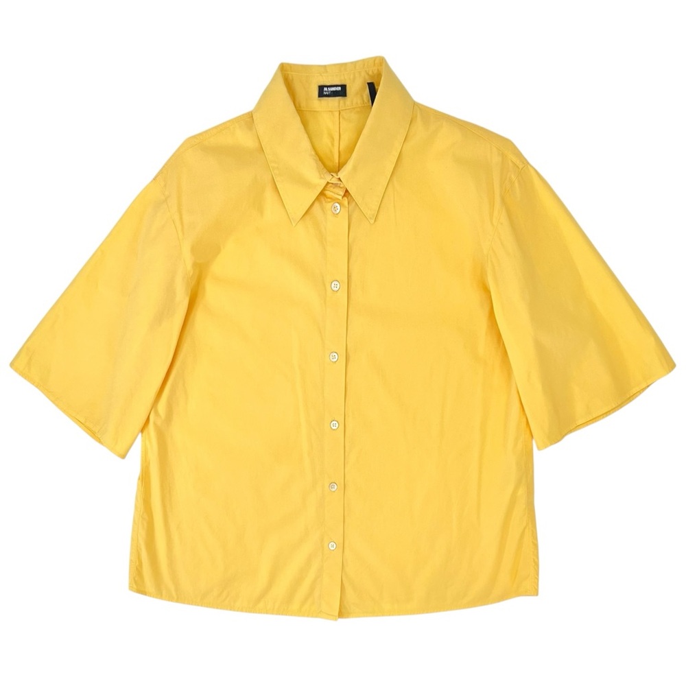 Jil Sander Bright Yellow Cotton Half Sleeve Loose Fit Button Up Shirt Blouse Top